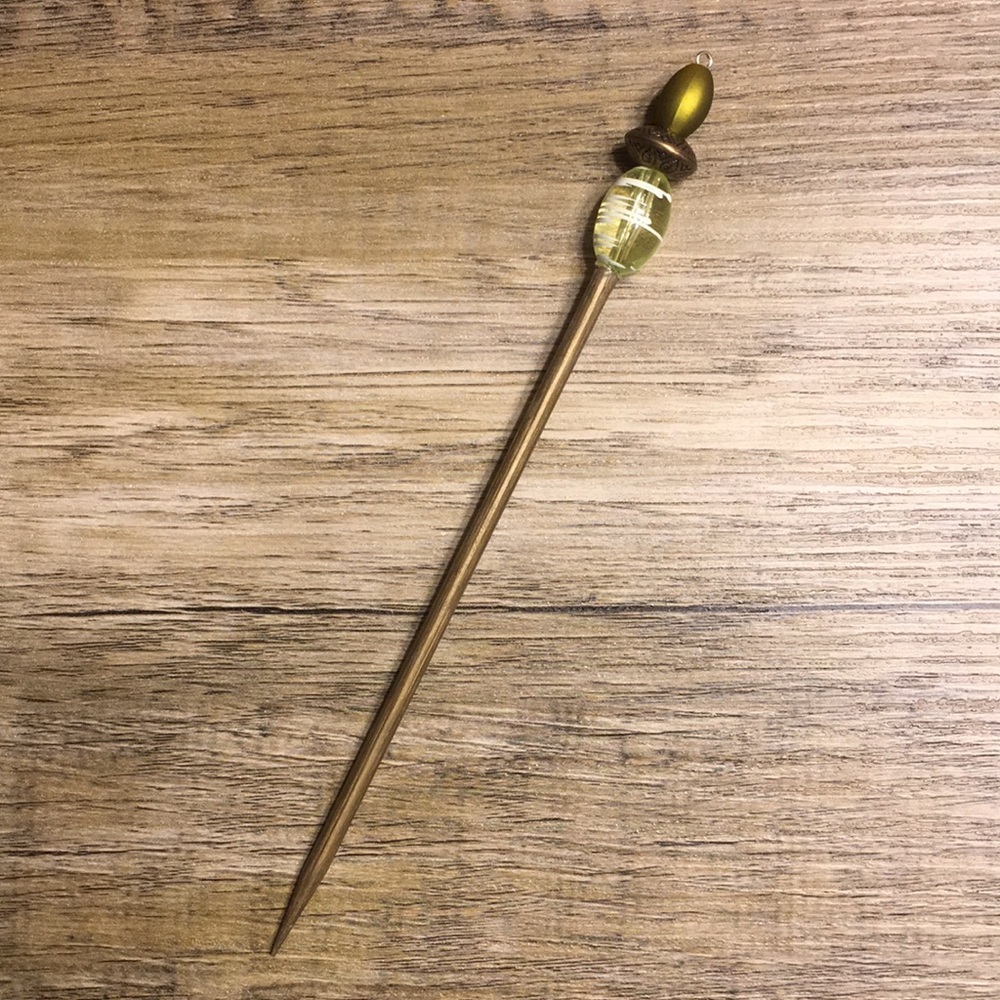 Handmade beaded hair sticks- gold, brown, green